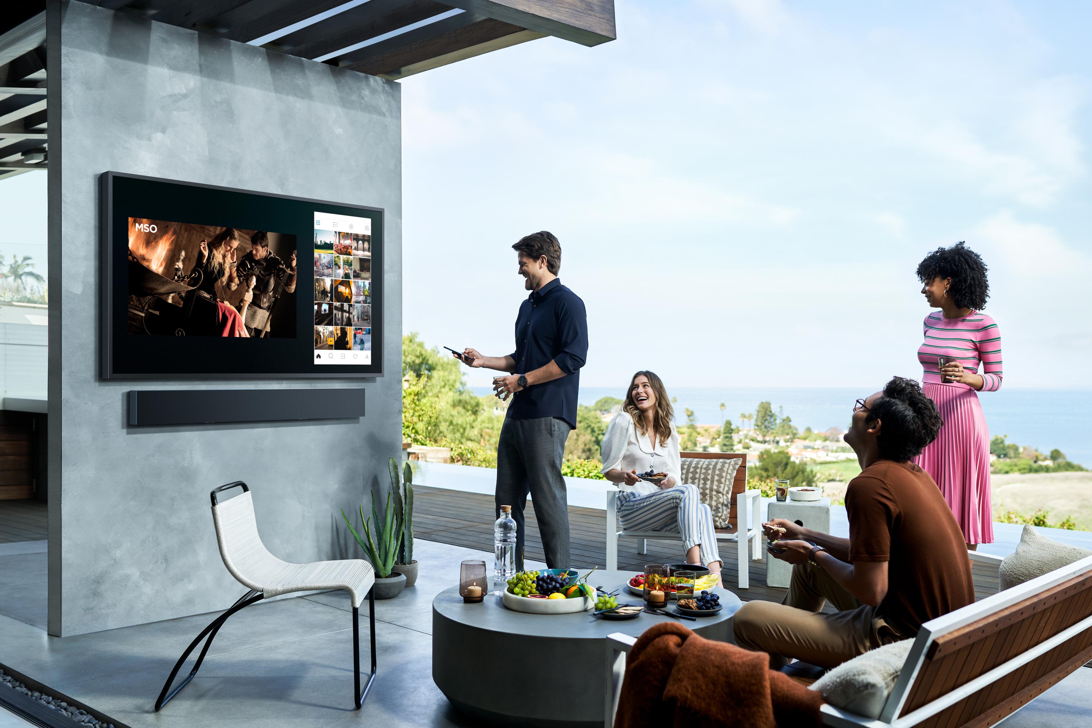 outdoor patio with outdoor, weather-proof AV solutions